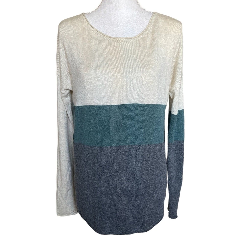 Smartwool Shadow Pine Crew Sweater Ivory Colorblock Merino Wool Blend
